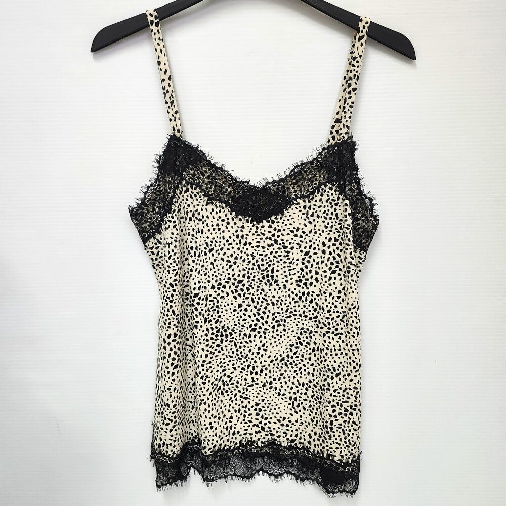 Oui Women's Off White/Black Lace Print Tank Top Size 8